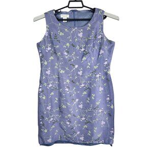 Womens Pure & Simple Purple Embroidered Floral Dress 100% Silk Sleeveless 14